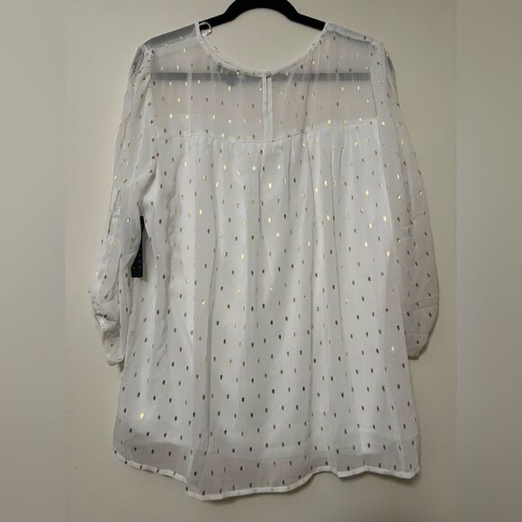 Sara Michelle White Sheer Gold Metallic Dot Blouse 2X - Picture 3 of 6